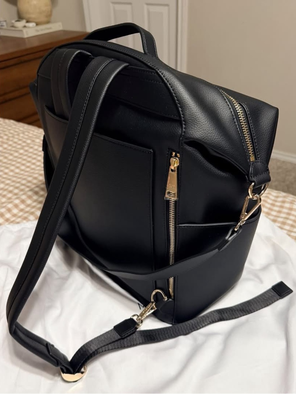 Stevie Black Nylon Backpack with Gold Accents - Picture 3 of 4
